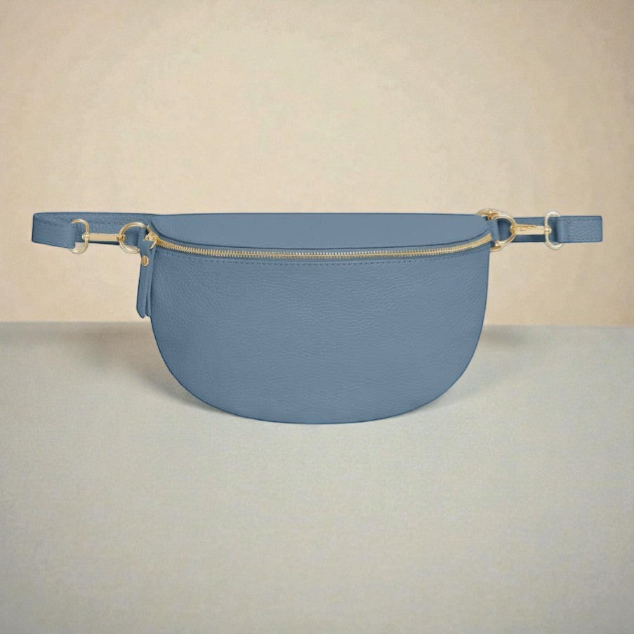 Pale Blue Large Leather Cross Body Bag