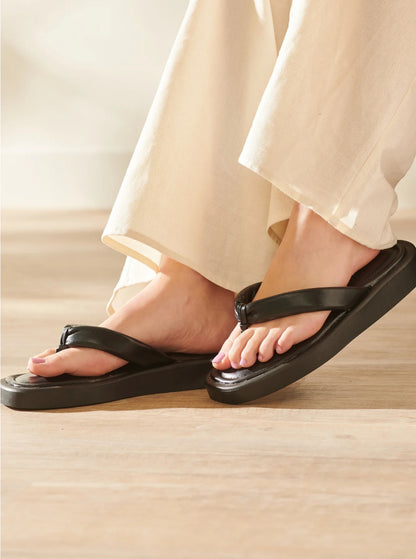 Black Padded Toe Post Sandal