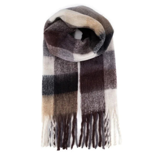 Burgundy Checked Blanket Scarf