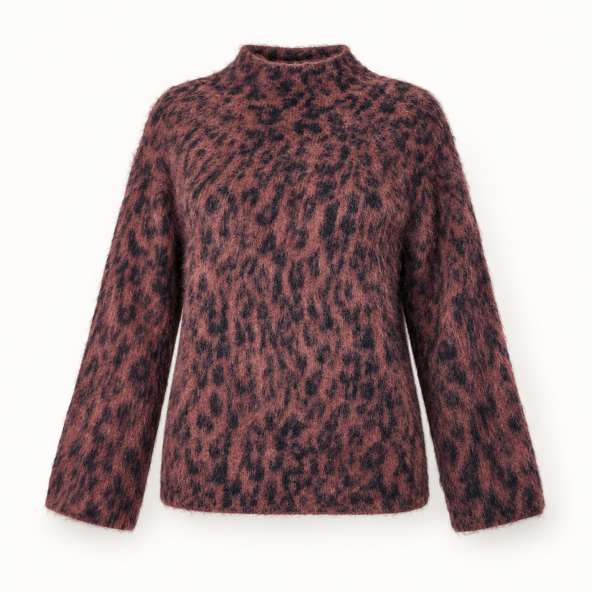 Fluffy Leopard Funnel Neck Jumper