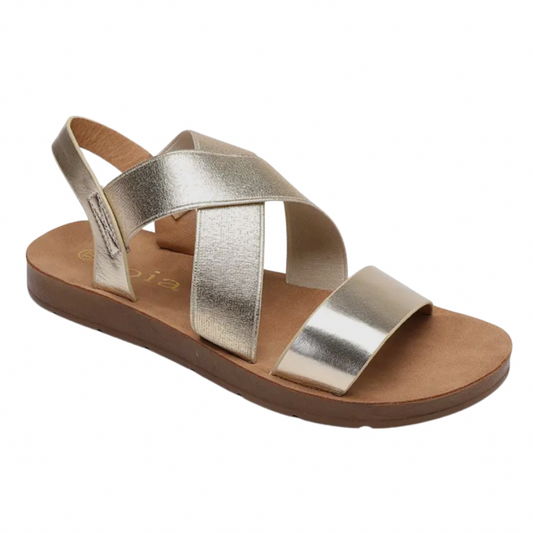 Gold Elastic Strap Flat Sandal