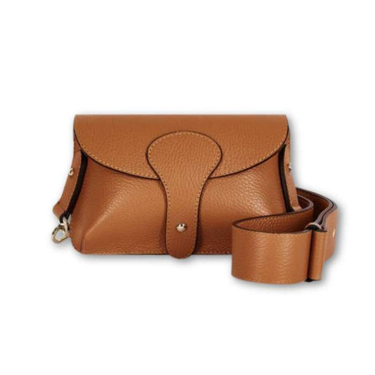 Large Italian Leather Crossbody Bag With Wide Chunky Strap Tan