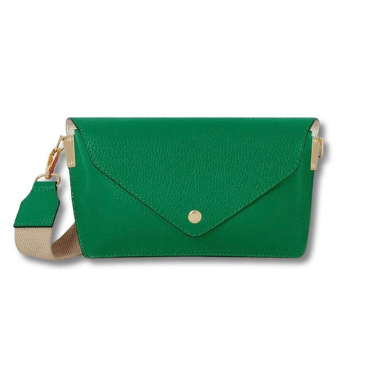 Italian Leather Crossbody Bag with Canvas Strap Green