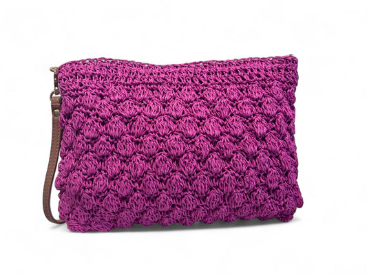 Pink Crochet Straw Clutch