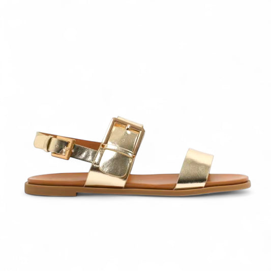 Gold 2 Strap Sling Back Flat Sandal
