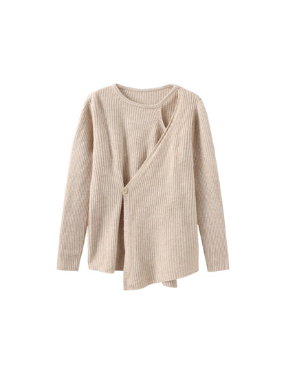 Taupe Crossover Ribbed Knit Jumper