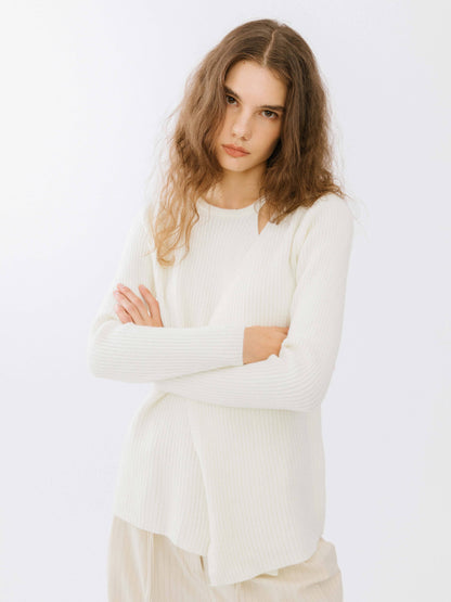 Cream Crossover Ribbed Knit Jumper