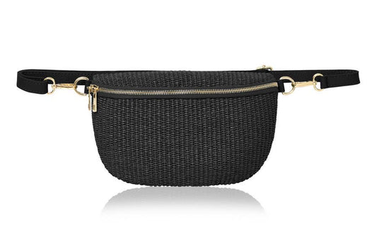 Handmade Italian Raffia and Crossbody Bag: Black
