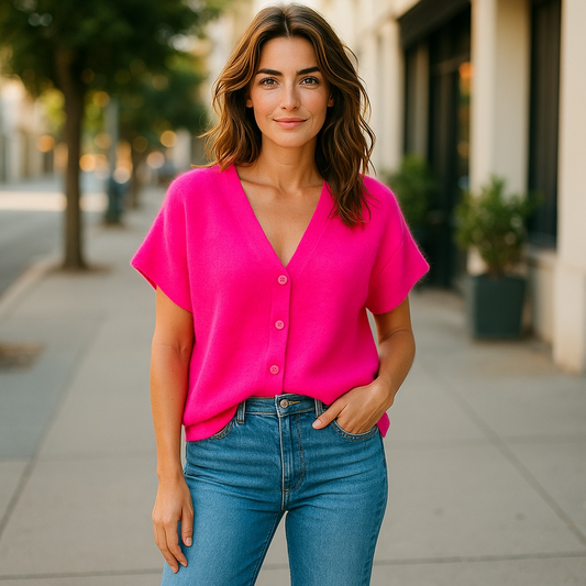 Pink Alpaca Short Sleeve Cardigan