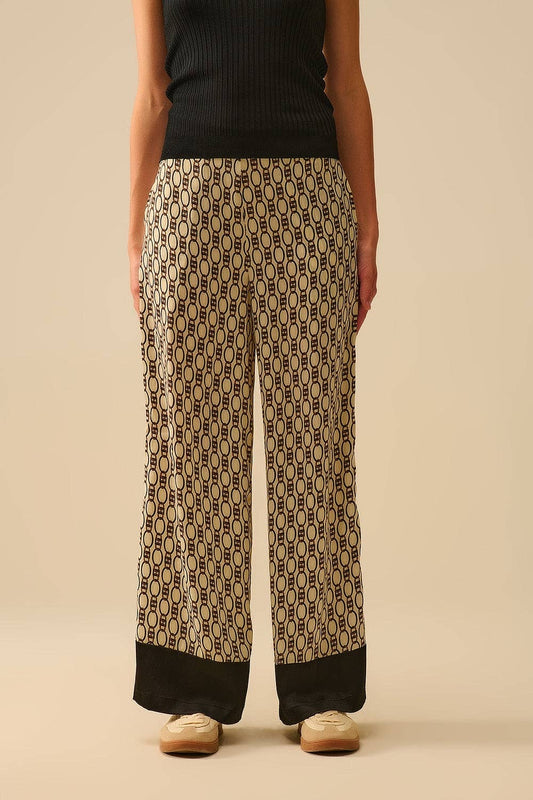 Black and Beige Chain Print Trousers
