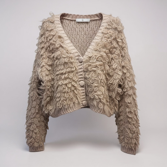 Beige Textured Chunky Cardigan