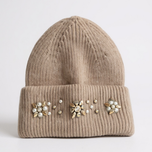 Oat Diamante Trim Beanie