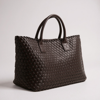Chocolate Brown Woven Tote with Pouch