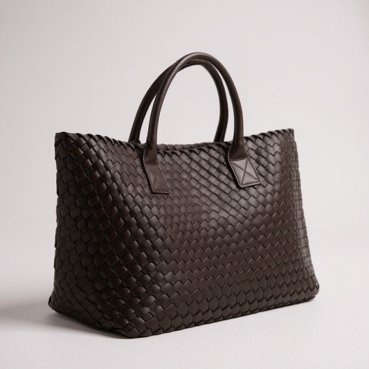 Chocolate Brown Woven Tote with Pouch
