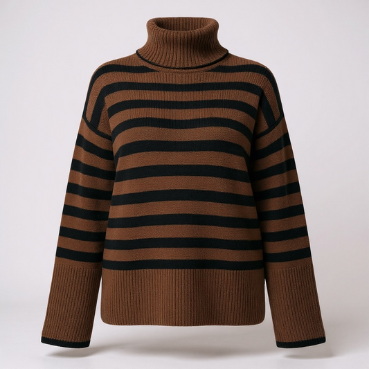 Tan/Black Stripe Roll Neck Longline Jumper