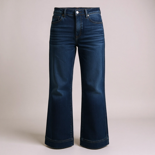 Mid Blue Denim Stretch Wide Leg Jeans