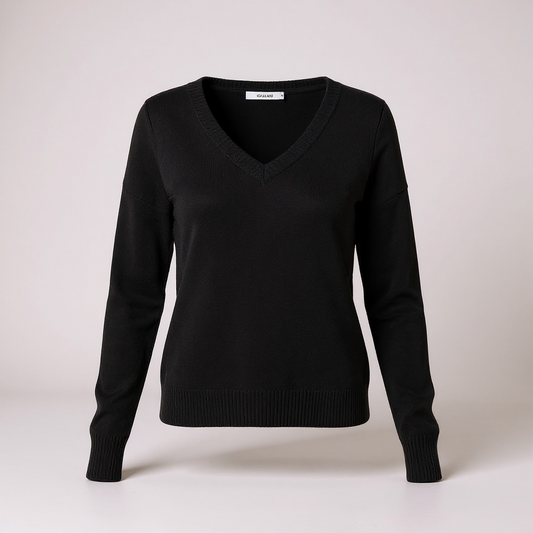 Black Baby Alpaca V Neck Sweater