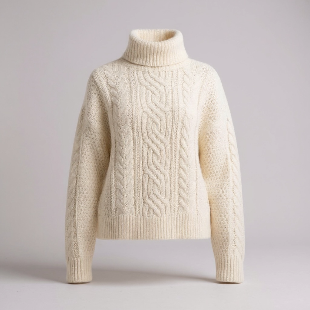 Cream Cable Knit Roll Neck Knit Jumper