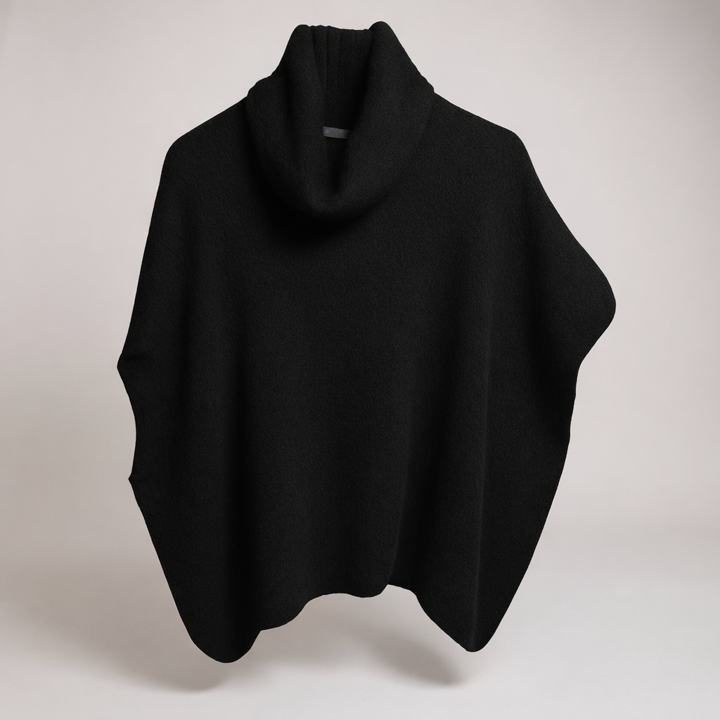 Black Alpaca Mix Slouch Roll Neck