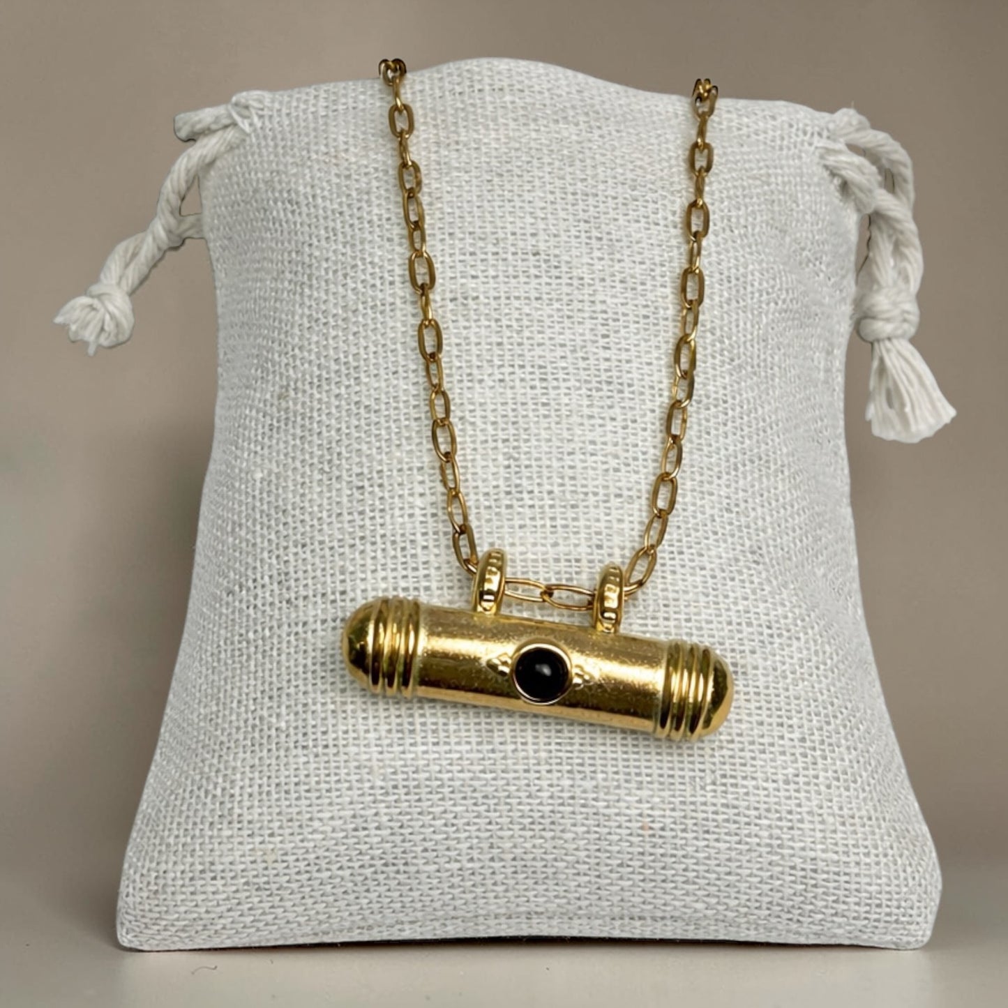 Gold Bar with Onyx Necklace