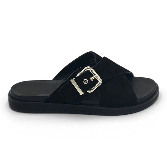 Black Suede Wide Fit Flat Sandal