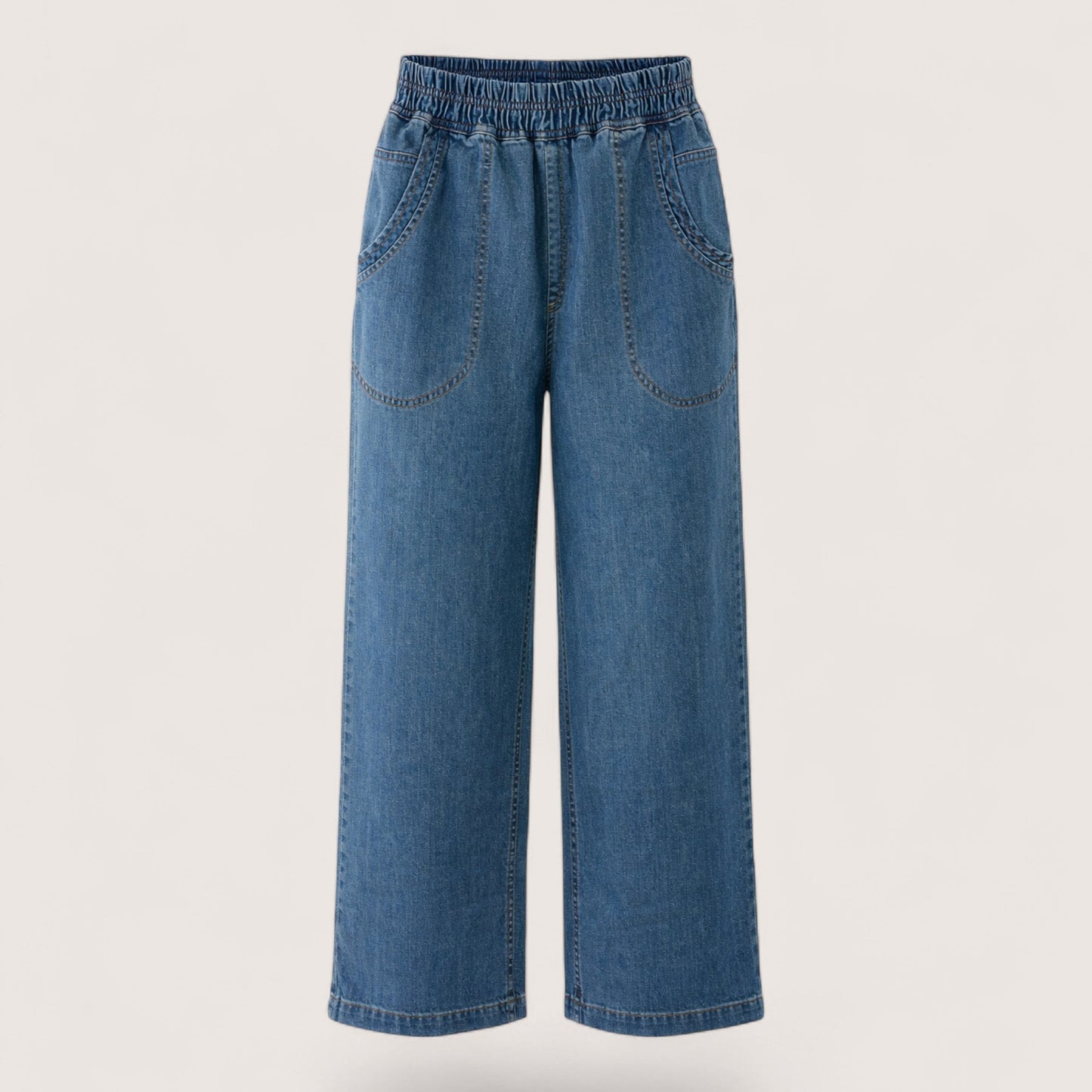 Denim Wide Leg Elastic Waist Cropped Jeans