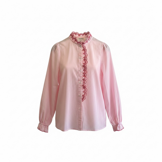 Pink Stripe Shirt with Scalloped Embroidery
