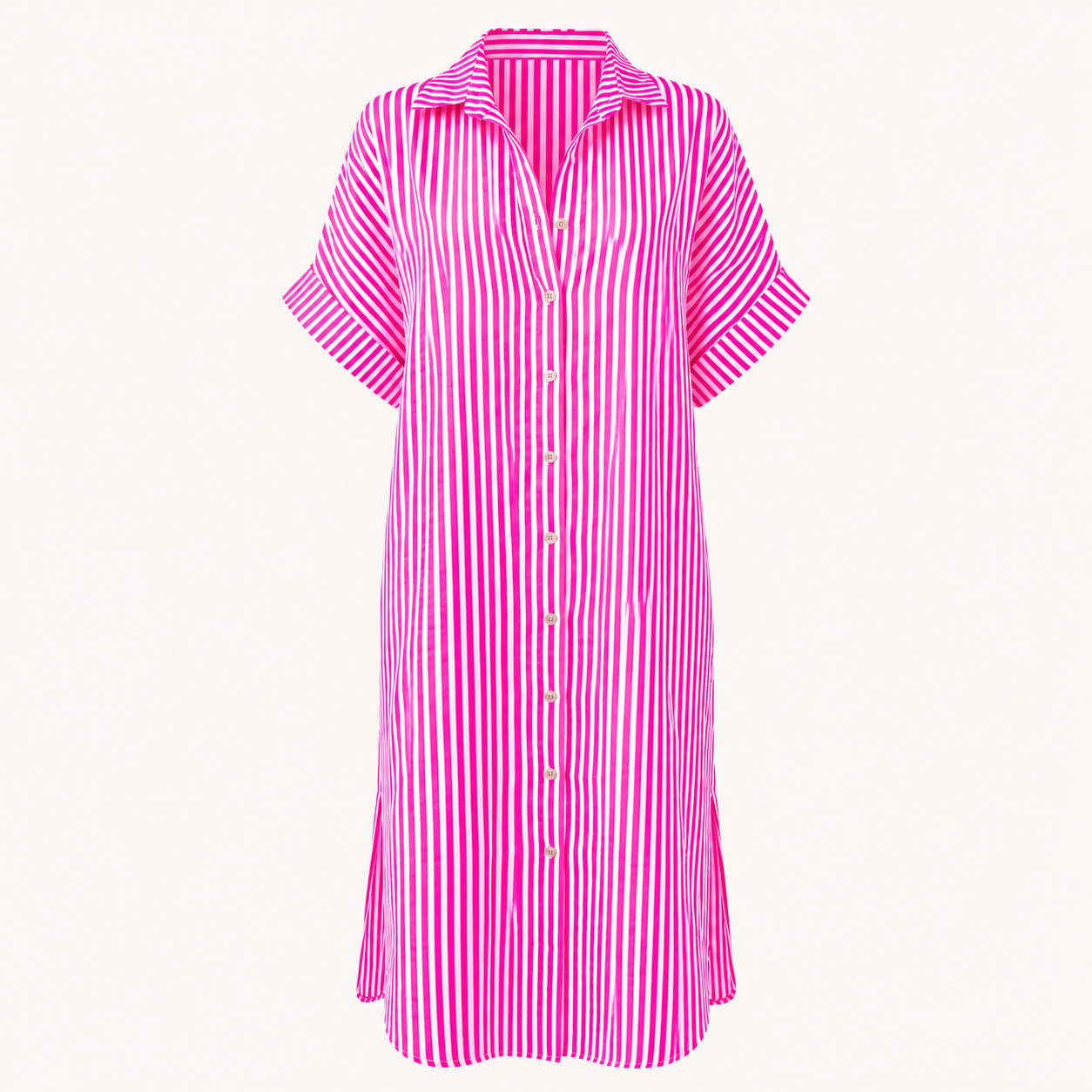 Bright Pink Cotton Shirt Dress