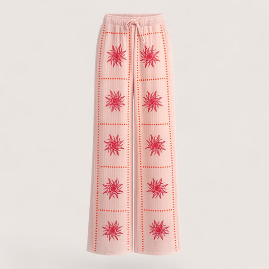 Cotton Embroidered Drawstring Trousers
