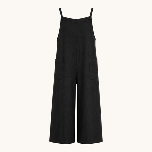 Black Linen Sleeveless Jumpsuit