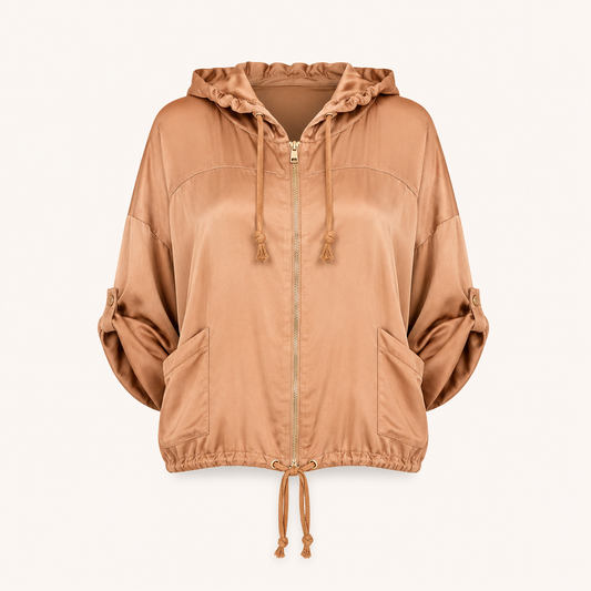 Gold Satin Hooded Bomber Jacket