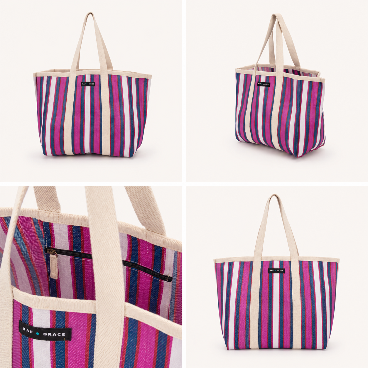 Purple/Navy Striped Beach/Tote Bag