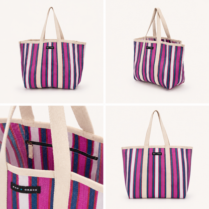 Purple/Navy Striped Beach/Tote Bag