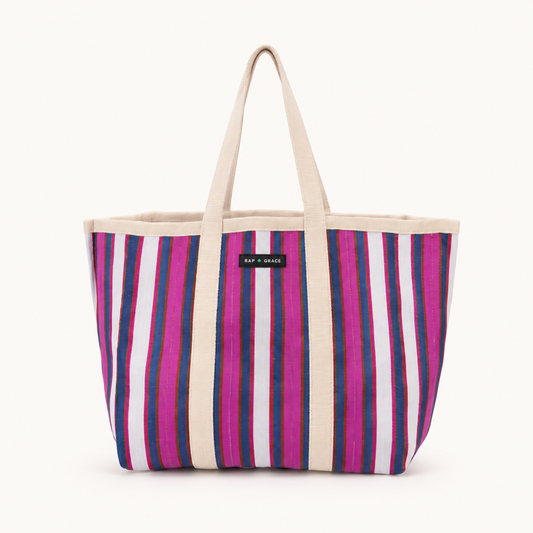 Purple/Navy Striped Beach/Tote Bag