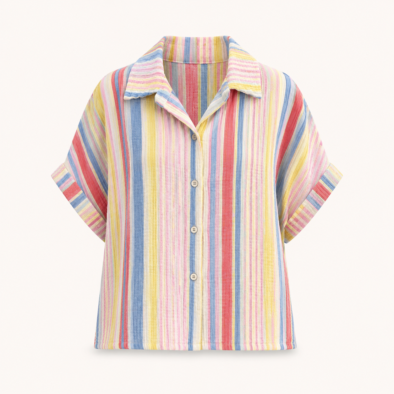 Pastel Stripe Cotton Short Sleeve Shirt
