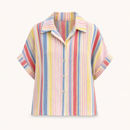 Pastel Stripe Cotton Short Sleeve Shirt