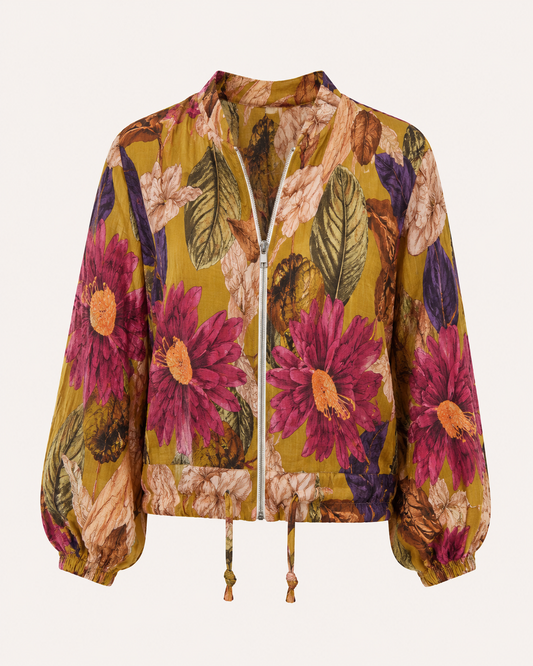 Mustard Floral Printed Bomber Jacket