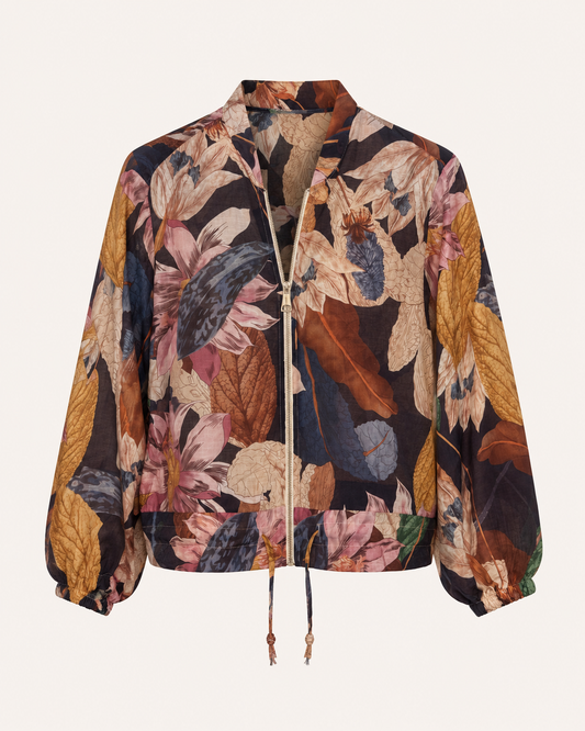 Navy Floral Printed Bomber Jacket