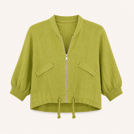 Green Linen Bomber Jacket
