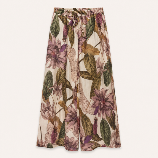 Neutral Floral Printed Trousers