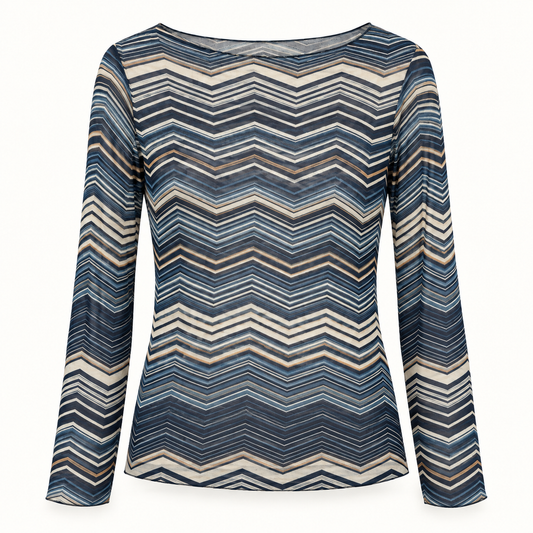 Blue Tonal Stripe Cashmere Layering Top