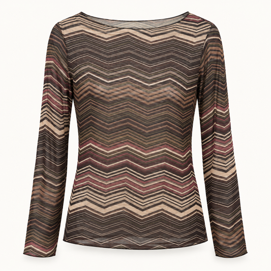 Brown Tonal Stripe Cashmere Layering Top