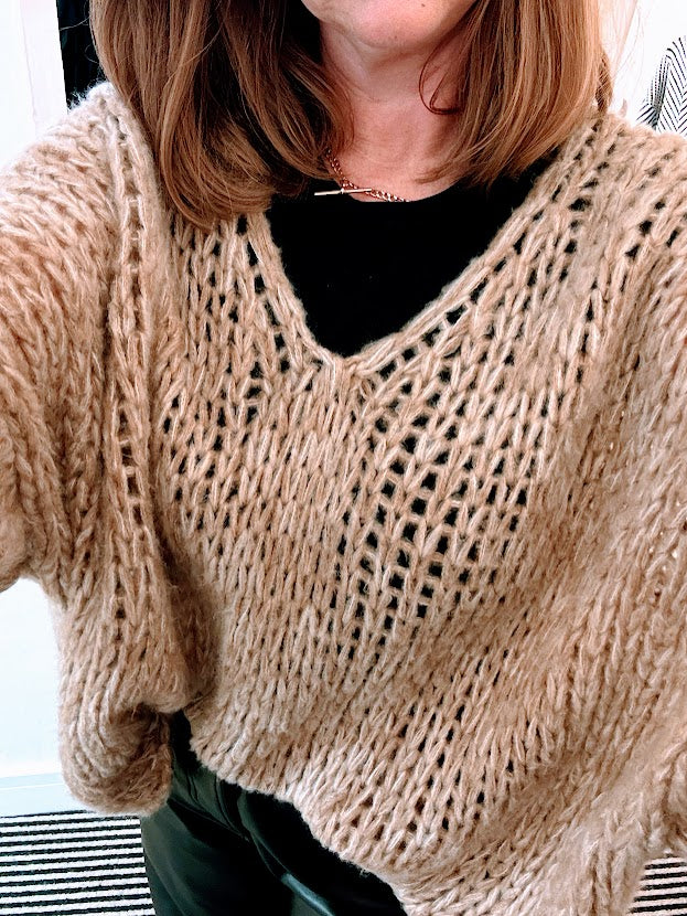 Beige Open Knit Slouch Jumper