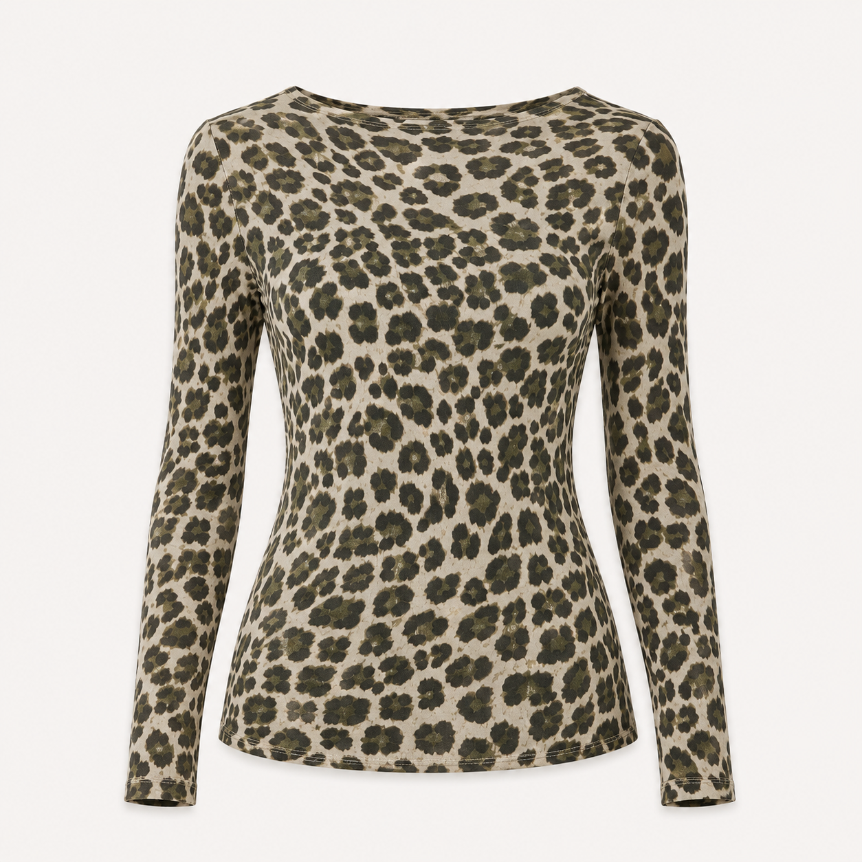 Khaki Leopard Cashmere Blend Layering Top