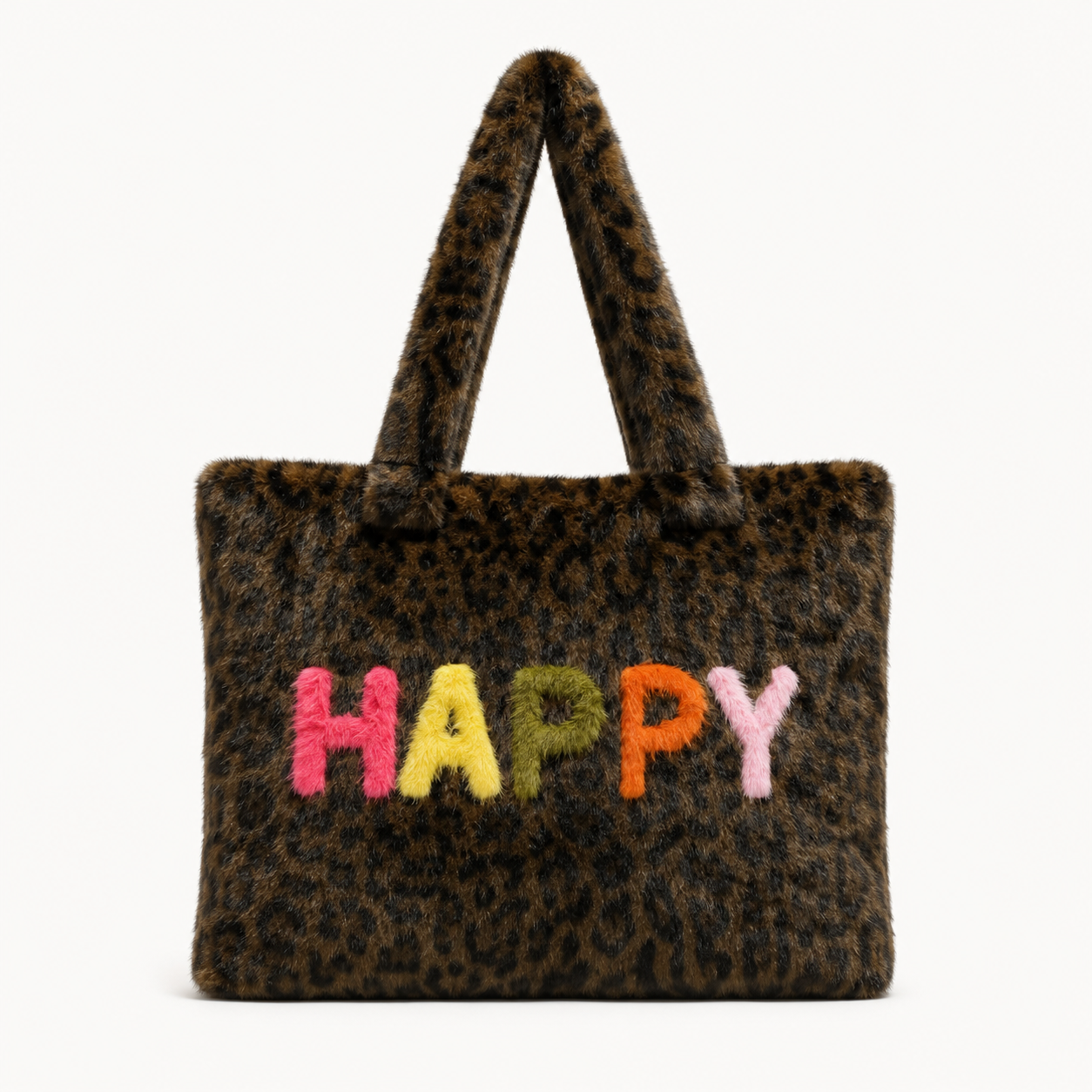 Plush Faux Fur Happy Leopard Oversized Tote Bag