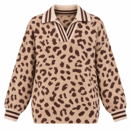 Leopard Stripe Collar Jumper