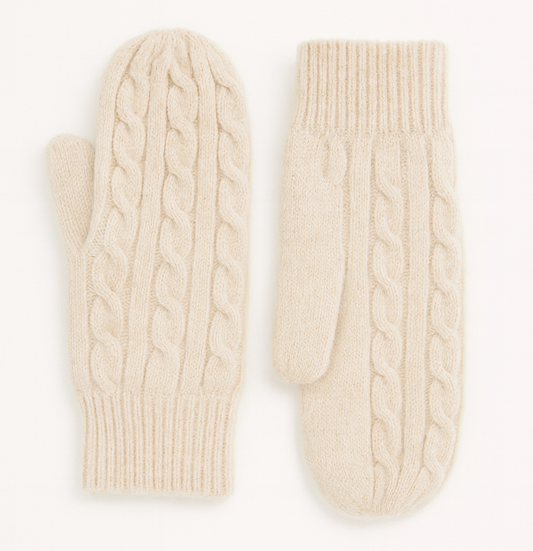Cable Knit Mittens in Cream
