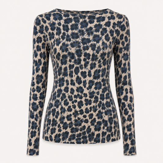 Navy Leopard Cashmere Blend Layering Top