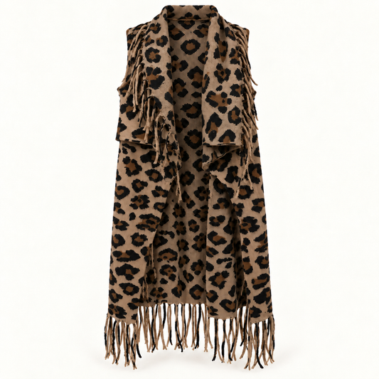 Leopard Fringed Long Gillet