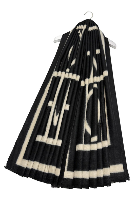 Black and Cream Geometric Print Scarf